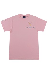大量訂購粉色男裝短袖T恤  設計圓領繡花T恤 筆友協會  文學組織  T1116